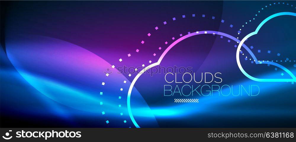 Vector cloud computing, storage concept. Vector blue cloud computing, storage concept, neon digital background