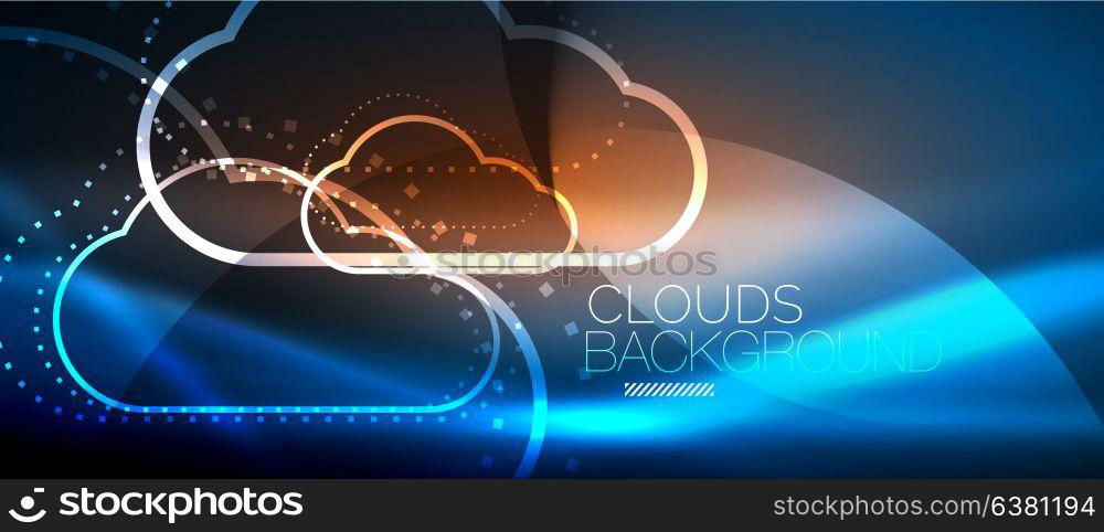 Vector cloud computing, storage concept. Vector blue cloud computing, storage concept, neon digital background