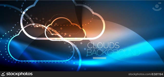 Vector cloud computing, storage concept. Vector blue cloud computing, storage concept, neon digital background
