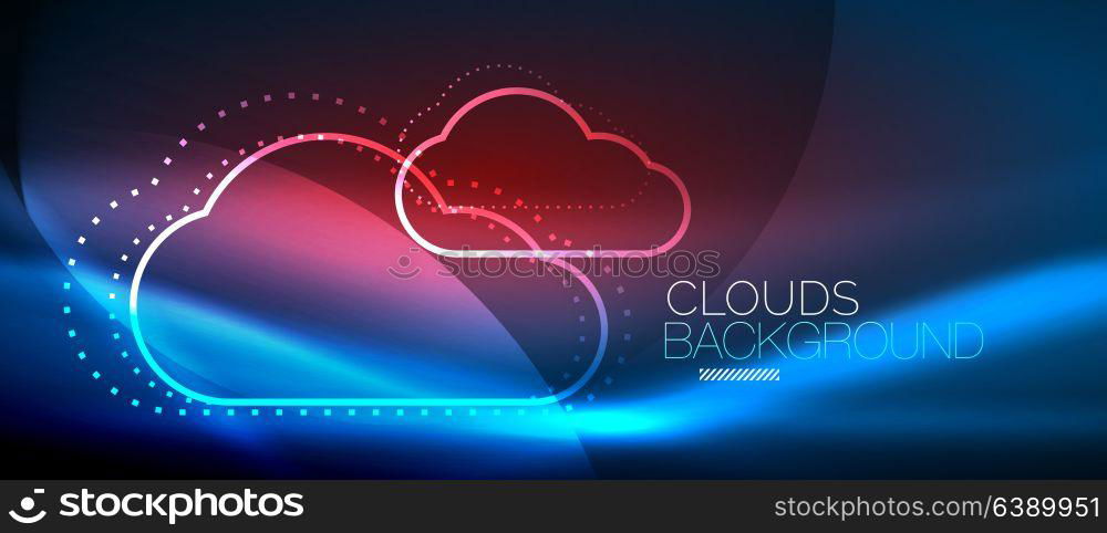 Vector cloud computing, storage concept. Vector blue cloud computing, storage concept, neon digital background