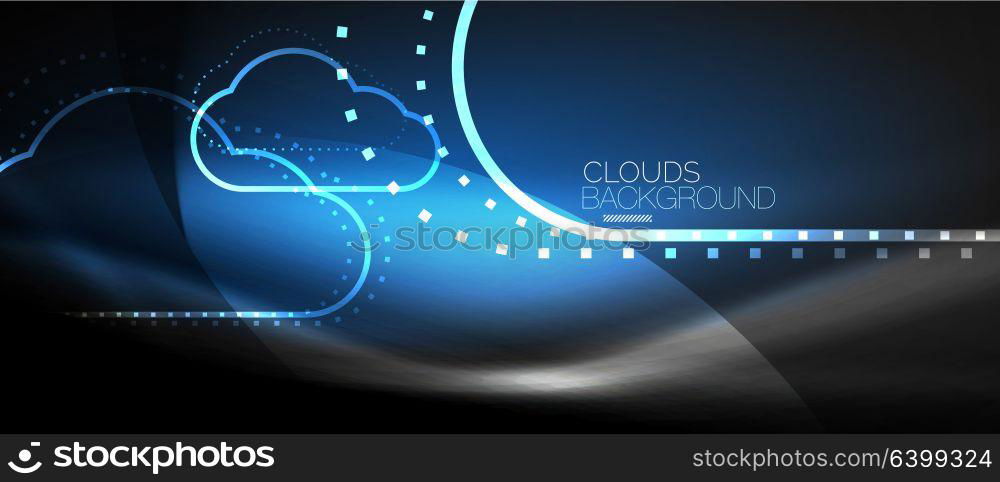 Vector cloud computing, storage concept. Vector blue cloud computing, storage concept, neon digital background