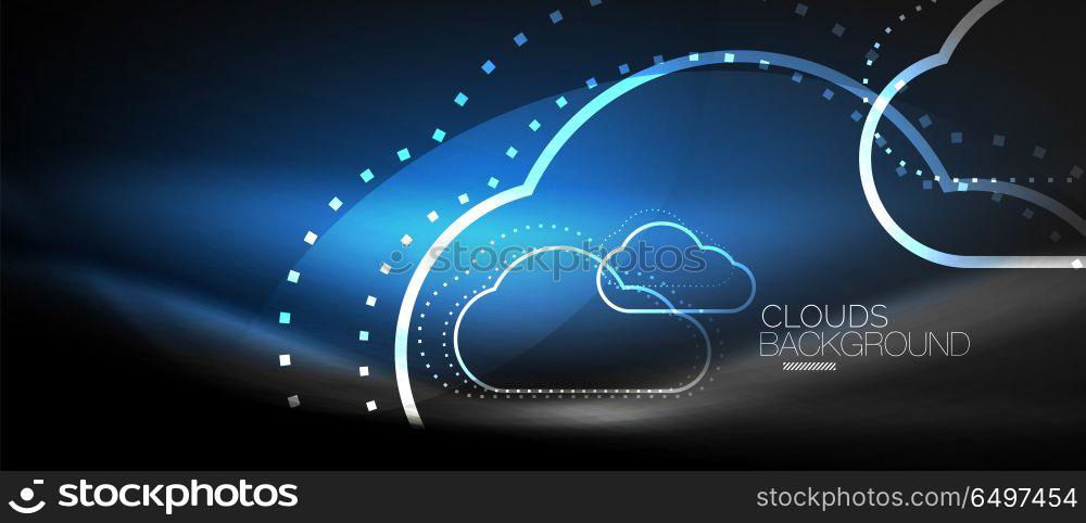 Vector cloud computing, storage concept. Vector blue cloud computing, storage concept, neon digital background