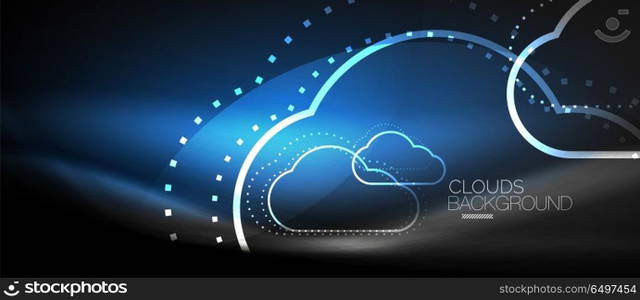 Vector cloud computing, storage concept. Vector blue cloud computing, storage concept, neon digital background