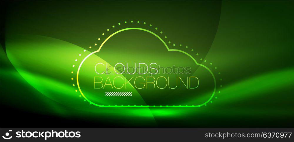 Vector cloud computing, storage concept. Vector green cloud computing, storage concept, neon digital background
