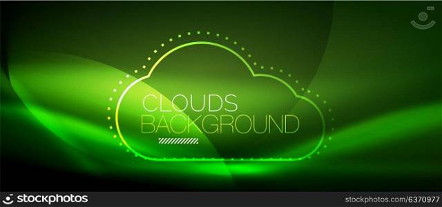 Vector cloud computing, storage concept. Vector green cloud computing, storage concept, neon digital background