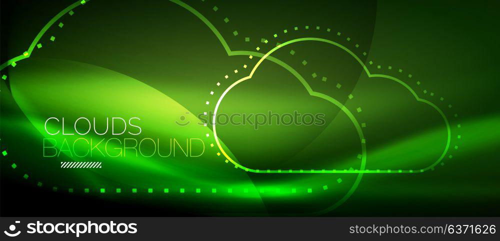Vector cloud computing, storage concept. Vector green cloud computing, storage concept, neon digital background