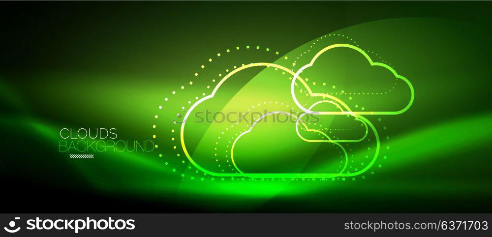 Vector cloud computing, storage concept. Vector green cloud computing, storage concept, neon digital background