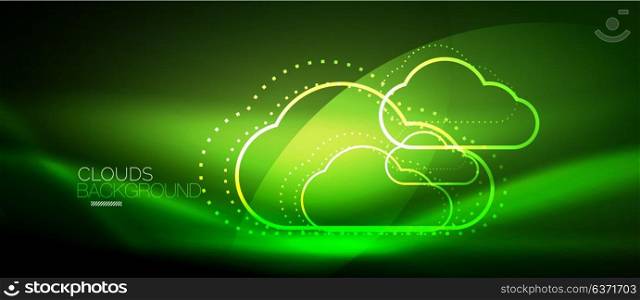 Vector cloud computing, storage concept. Vector green cloud computing, storage concept, neon digital background