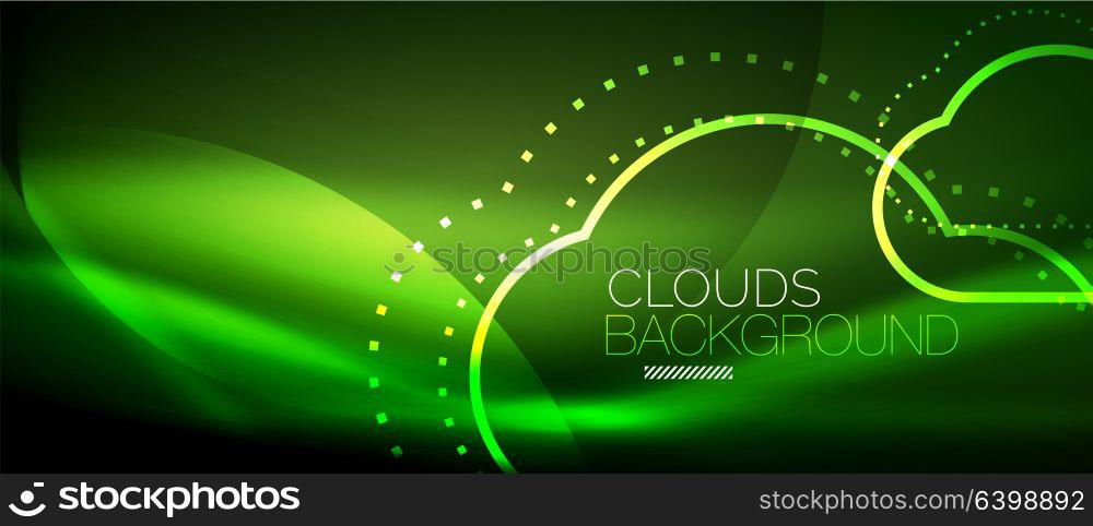 Vector cloud computing, storage concept. Vector green cloud computing, storage concept, neon digital background