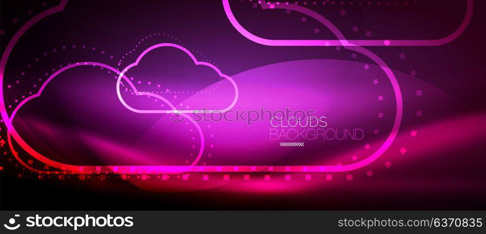 Vector cloud computing, storage concept. Vector purple cloud computing, storage concept, neon digital background