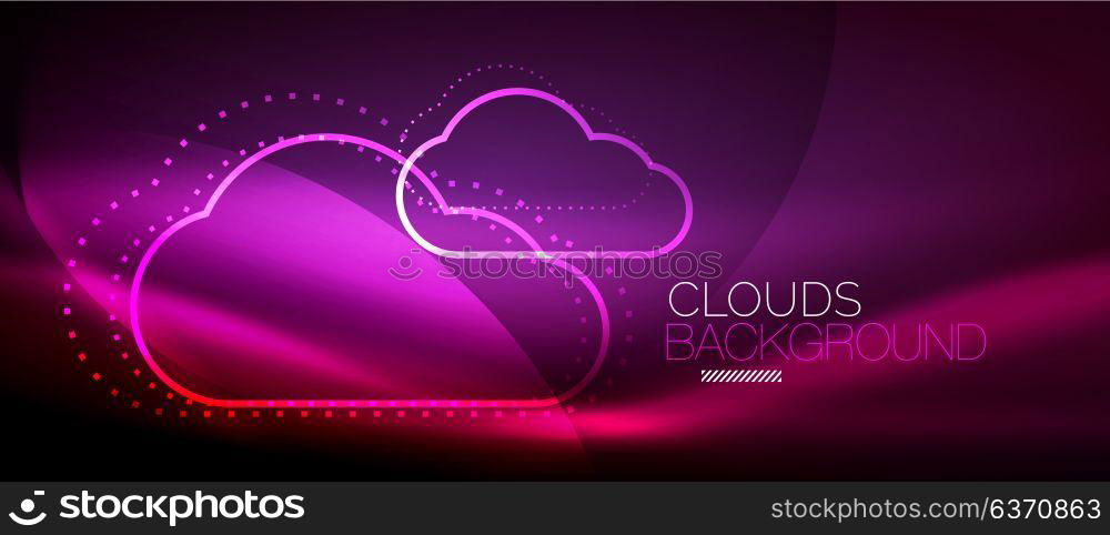 Vector cloud computing, storage concept. Vector purple cloud computing, storage concept, neon digital background