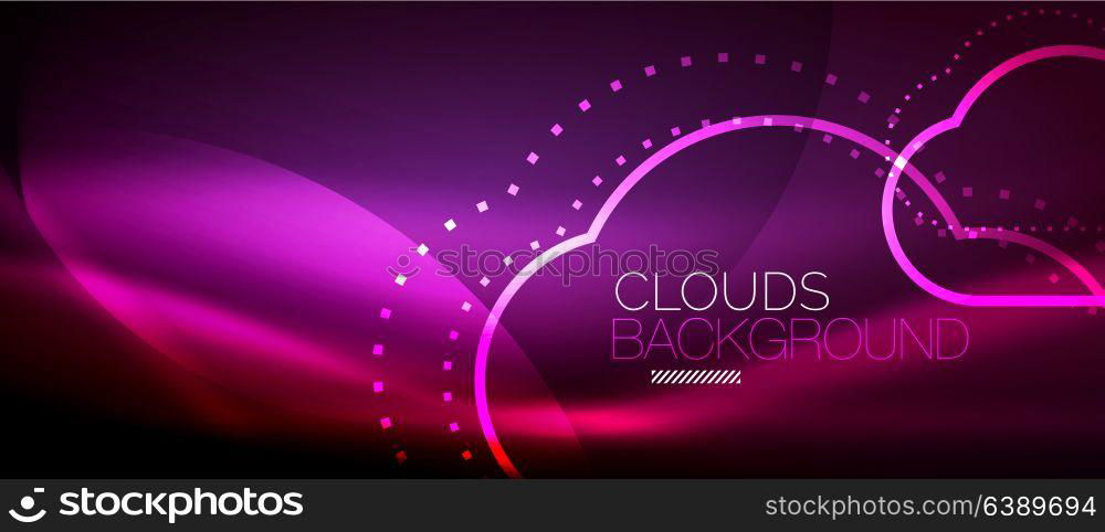 Vector cloud computing, storage concept. Vector purple cloud computing, storage concept, neon digital background