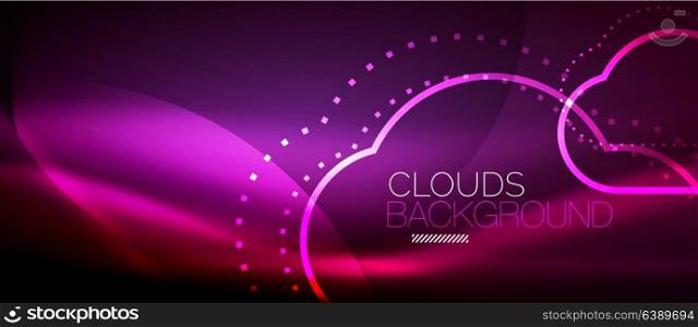 Vector cloud computing, storage concept. Vector purple cloud computing, storage concept, neon digital background