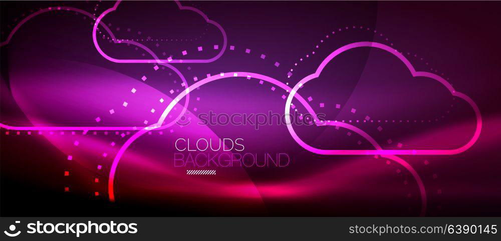 Vector cloud computing, storage concept. Vector purple cloud computing, storage concept, neon digital background