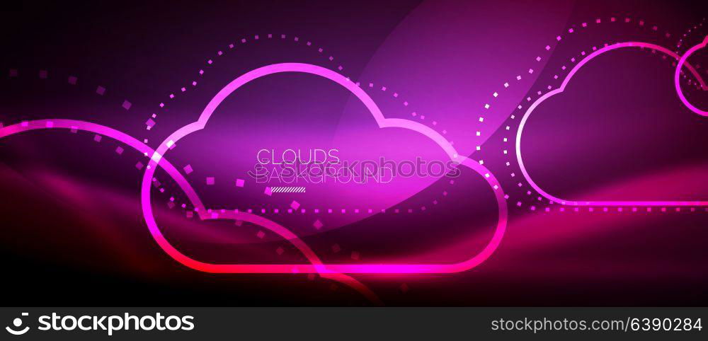 Vector cloud computing, storage concept. Vector purple cloud computing, storage concept, neon digital background