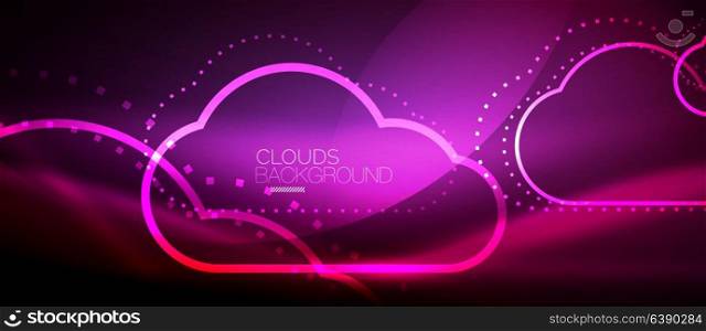 Vector cloud computing, storage concept. Vector purple cloud computing, storage concept, neon digital background