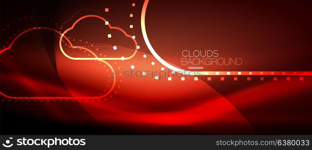 Vector cloud computing, storage concept. Vector red cloud computing, storage concept, neon digital background