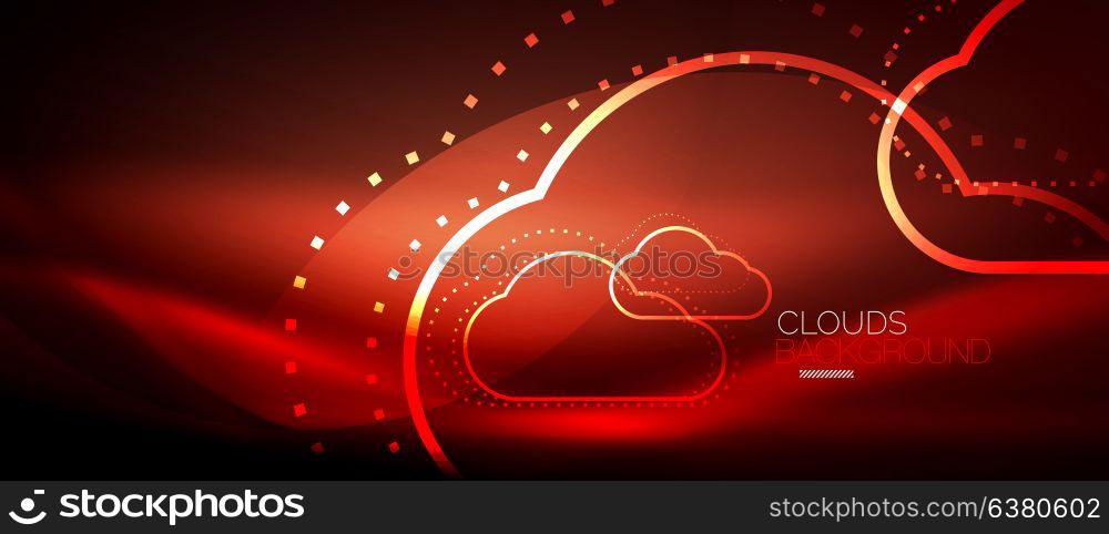 Vector cloud computing, storage concept. Vector red cloud computing, storage concept, neon digital background