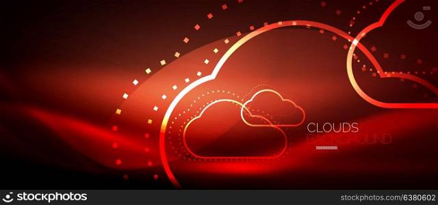 Vector cloud computing, storage concept. Vector red cloud computing, storage concept, neon digital background
