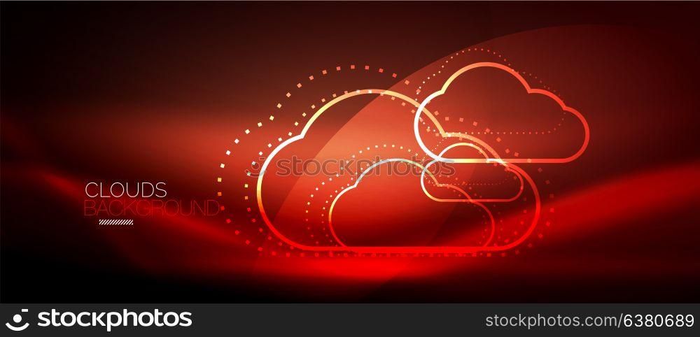 Vector cloud computing, storage concept. Vector red cloud computing, storage concept, neon digital background