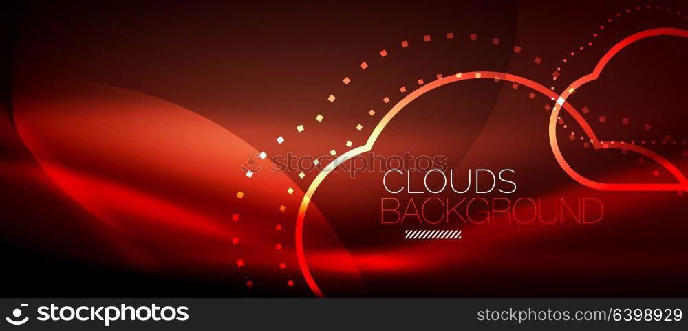 Vector cloud computing, storage concept. Vector red cloud computing, storage concept, neon digital background