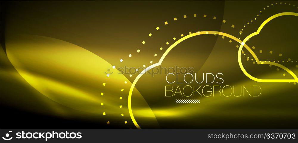 Vector cloud computing, storage concept. Vector yellow cloud computing, storage concept, neon digital background