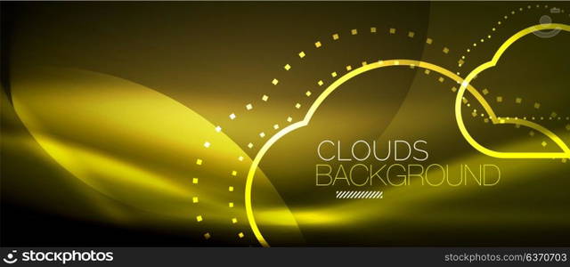 Vector cloud computing, storage concept. Vector yellow cloud computing, storage concept, neon digital background