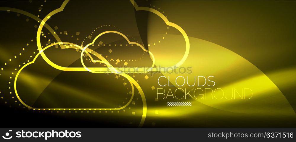 Vector cloud computing, storage concept. Vector yellow cloud computing, storage concept, neon digital background