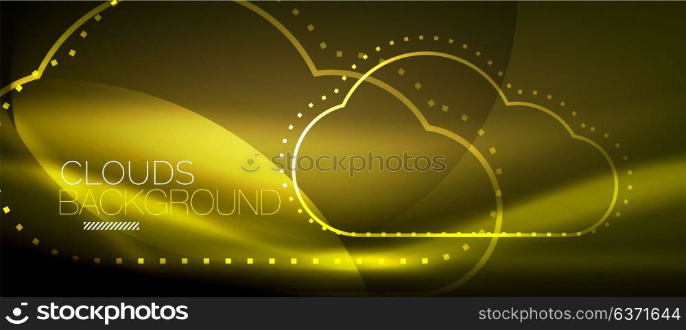 Vector cloud computing, storage concept. Vector yellow cloud computing, storage concept, neon digital background