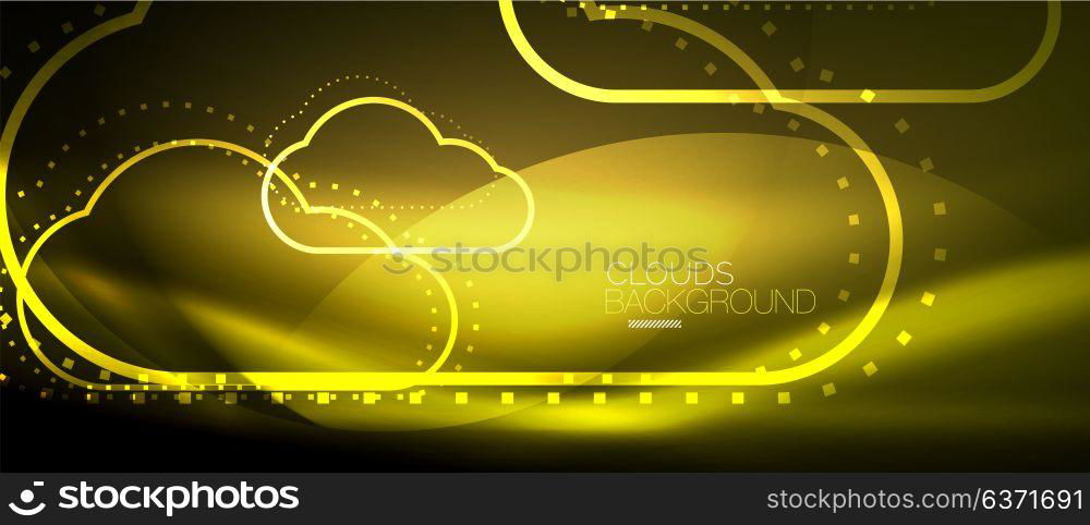 Vector cloud computing, storage concept. Vector yellow cloud computing, storage concept, neon digital background