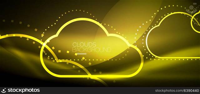Vector cloud computing, storage concept. Vector yellow cloud computing, storage concept, neon digital background