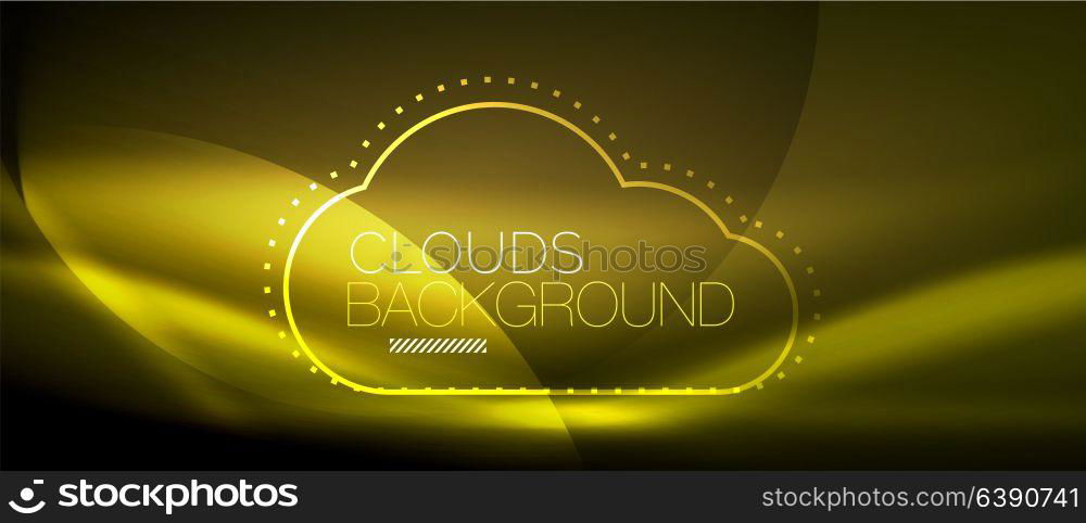 Vector cloud computing, storage concept. Vector yellow cloud computing, storage concept, neon digital background