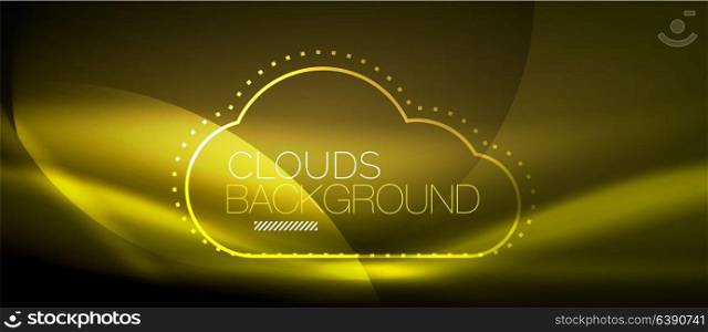 Vector cloud computing, storage concept. Vector yellow cloud computing, storage concept, neon digital background