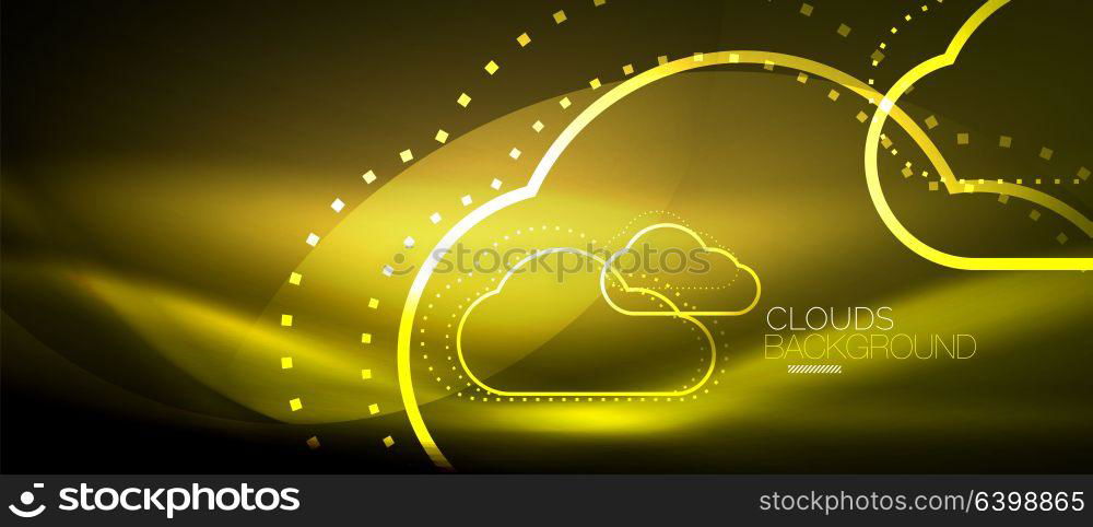 Vector cloud computing, storage concept. Vector yellow cloud computing, storage concept, neon digital background