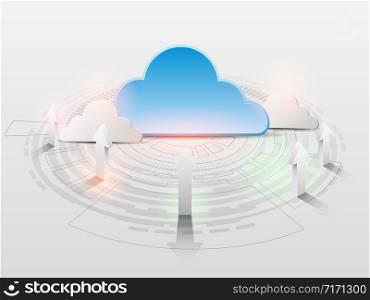 Vector cloud technology concept with arrows, fast data transfer. On a white background