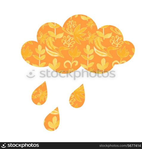 Vector cloud with raindrops and with floral ornaments. Weather icon. Vector illustration