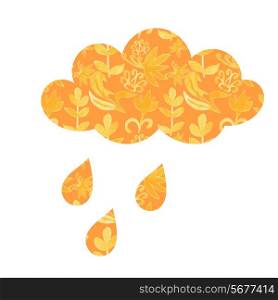 Vector cloud with raindrops and with floral ornaments. Weather icon. Vector illustration