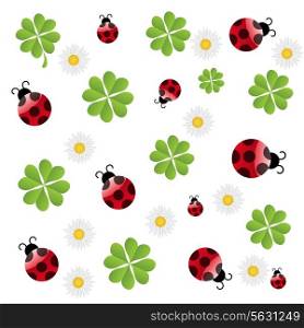 vector clover leaf with ladybird seamless pattern