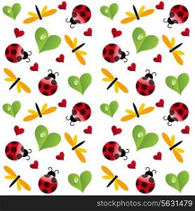 vector clover leaf with ladybird seamless pattern