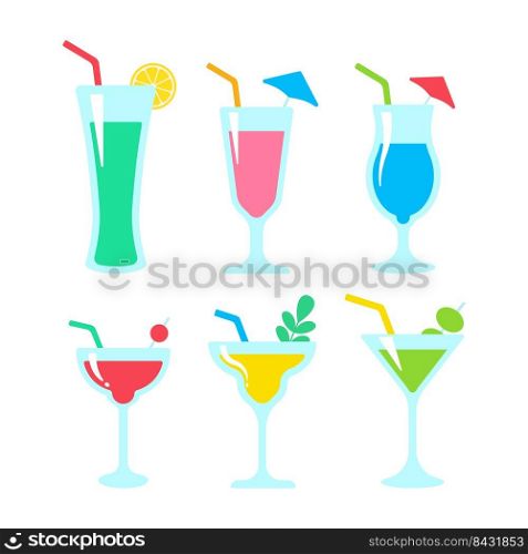Vector cocktail glass. Colorful alcoholic juices Helps to stay fresh in the hot summer.
