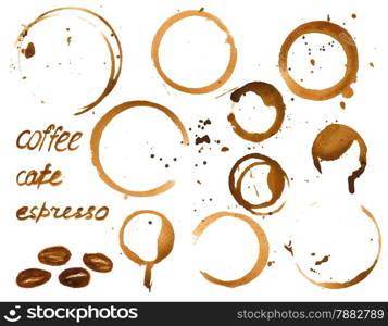 Vector coffee house menu or list design . Watercolor painted coffee cup stains and beans