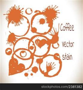 Vector coffee paint splashes isolated on white background. Coffee cup marks set.. Vector coffee paint stains set