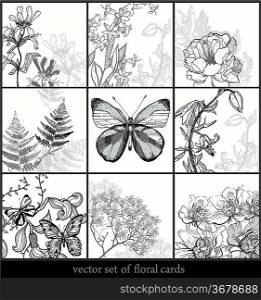 vector collecthion of hand-drawn floral cards