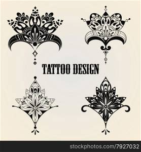 Vector Collection of 4 Floral Tattoo Design Elements