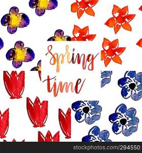 Vector Collection of 4  Seamless Watercolor Patterns with spring flowers.  Best for wrapping paper, cards or textile 