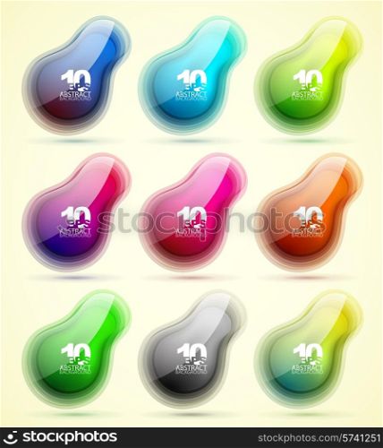 Vector collection of abstract glass shapes with sample text