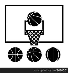 vector collection of basketball net, backboard set and basketball balls
