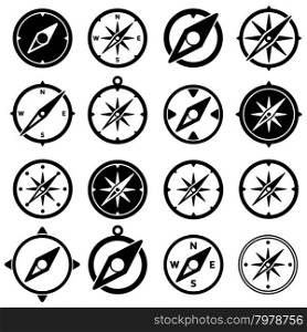 vector collection of black and white compass icons
