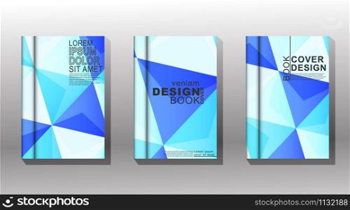 Vector collection of book covers, brochures etc. Abstract background Geometric triangles in white and blue