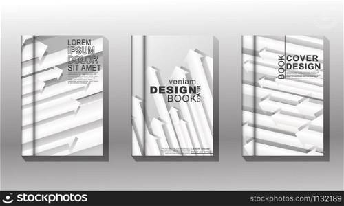 Vector collection of book covers, brochures etc. Arrow patterns overlap with white and shadow
